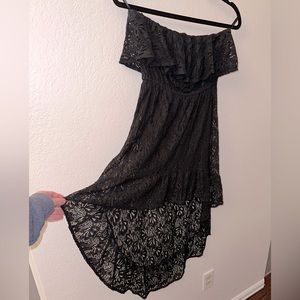 Aggie Black Lace Strapless High Low Mini Dress